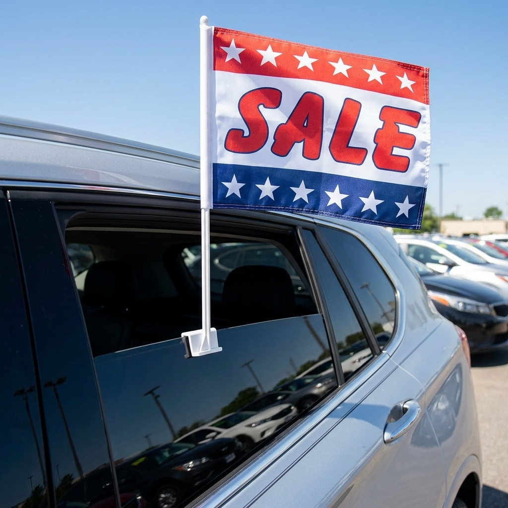 Patriotic Sale Standard Clip-On Window Flag - 11x13 Inch Promotional Banner — Lifestyle