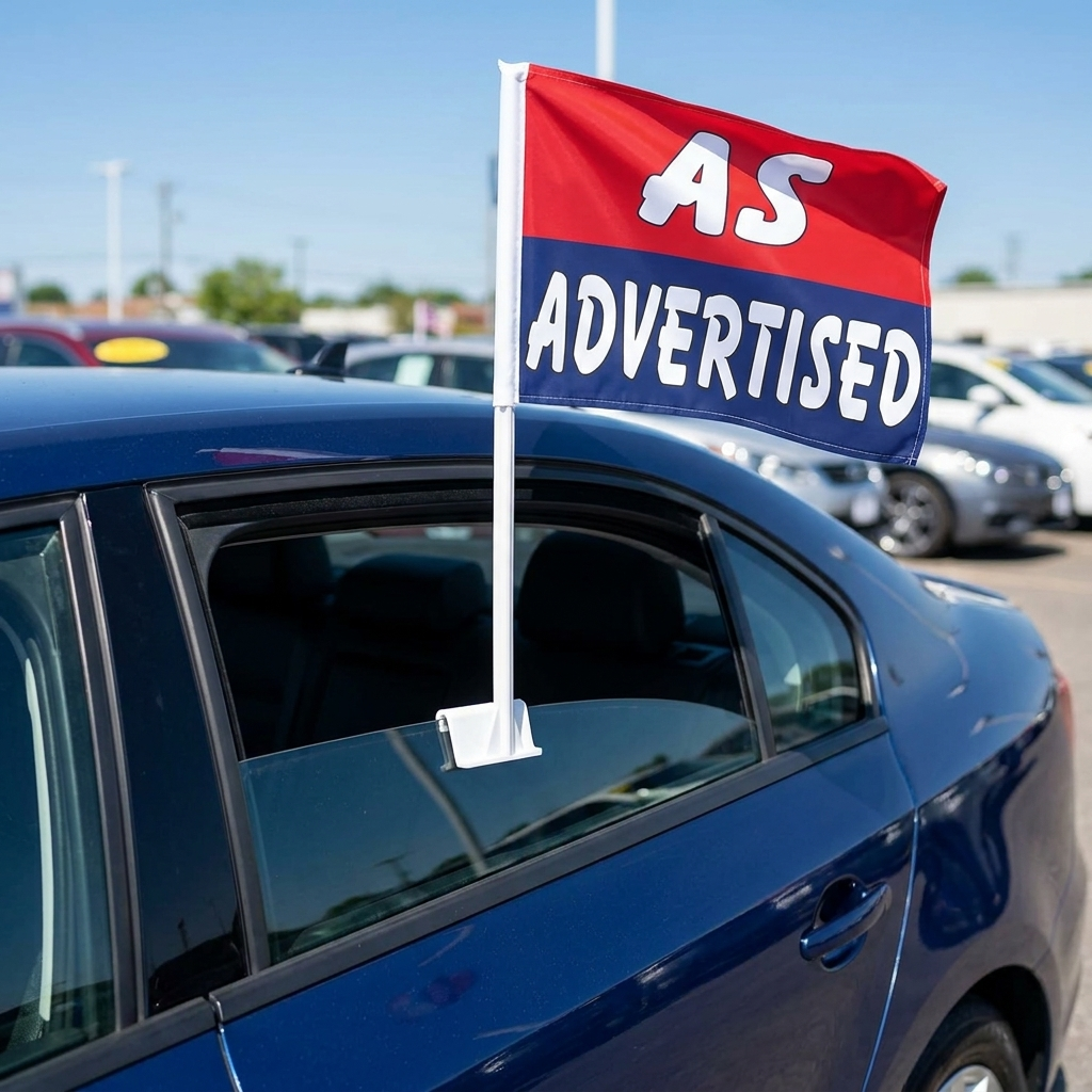 As Advertised Standard Clip-On Window Flag - 11x13 Inch Promotional Banner — Lifestyle