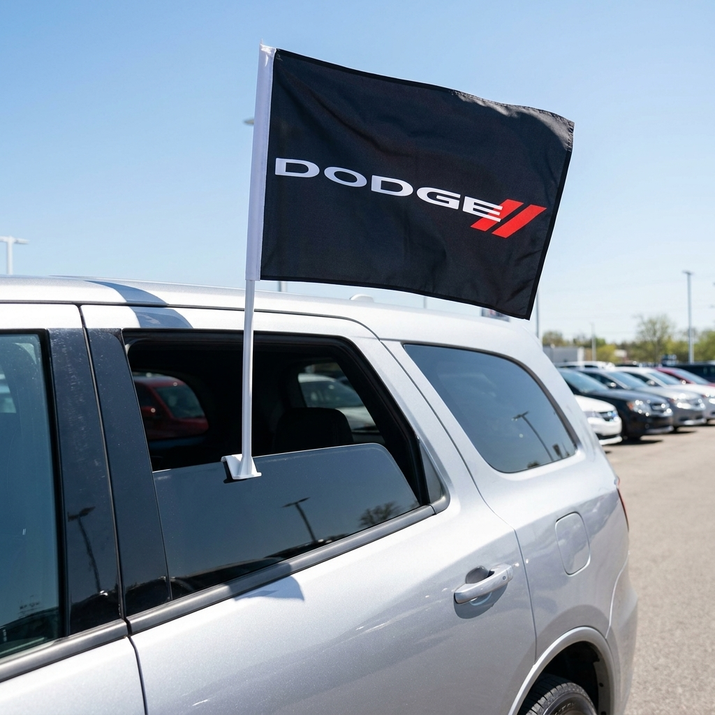 Dodge Manufacturer Clip-On Window Flag - 11x13 Inch Brand Banner — Lifestyle