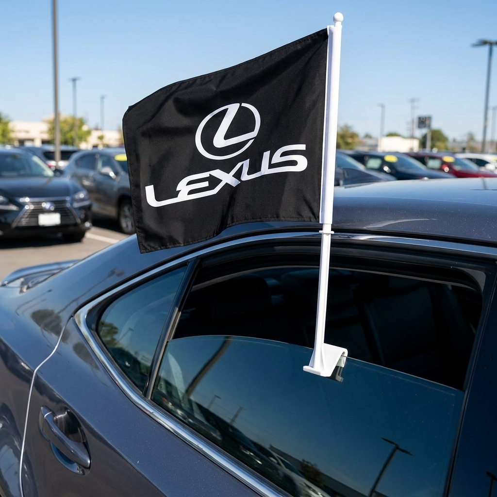 Lexus Black Manufacturer Clip-On Window Flag - 11x13 Inch Brand Banner — Lifestyle