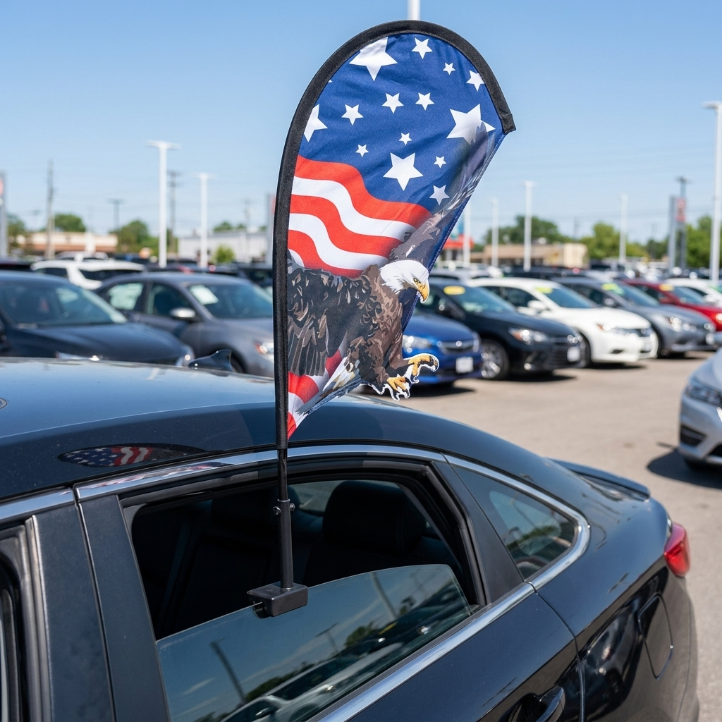 US FLAG with EAGLE 3D Clip-On Paddle Flag - Premium 2.5ft Window Banner — Lifestyle