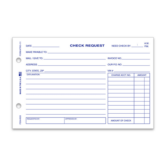 Check Request Form - TRO-111 - Qty. 100 per Pad