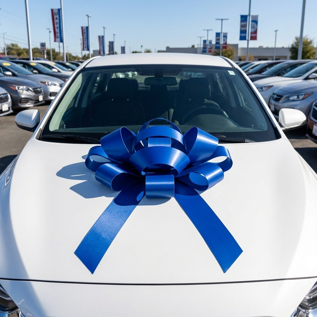 30" Blue Magnetic Shiny Car Bow - Dealership Delivery Bow | Lifestyle Photo