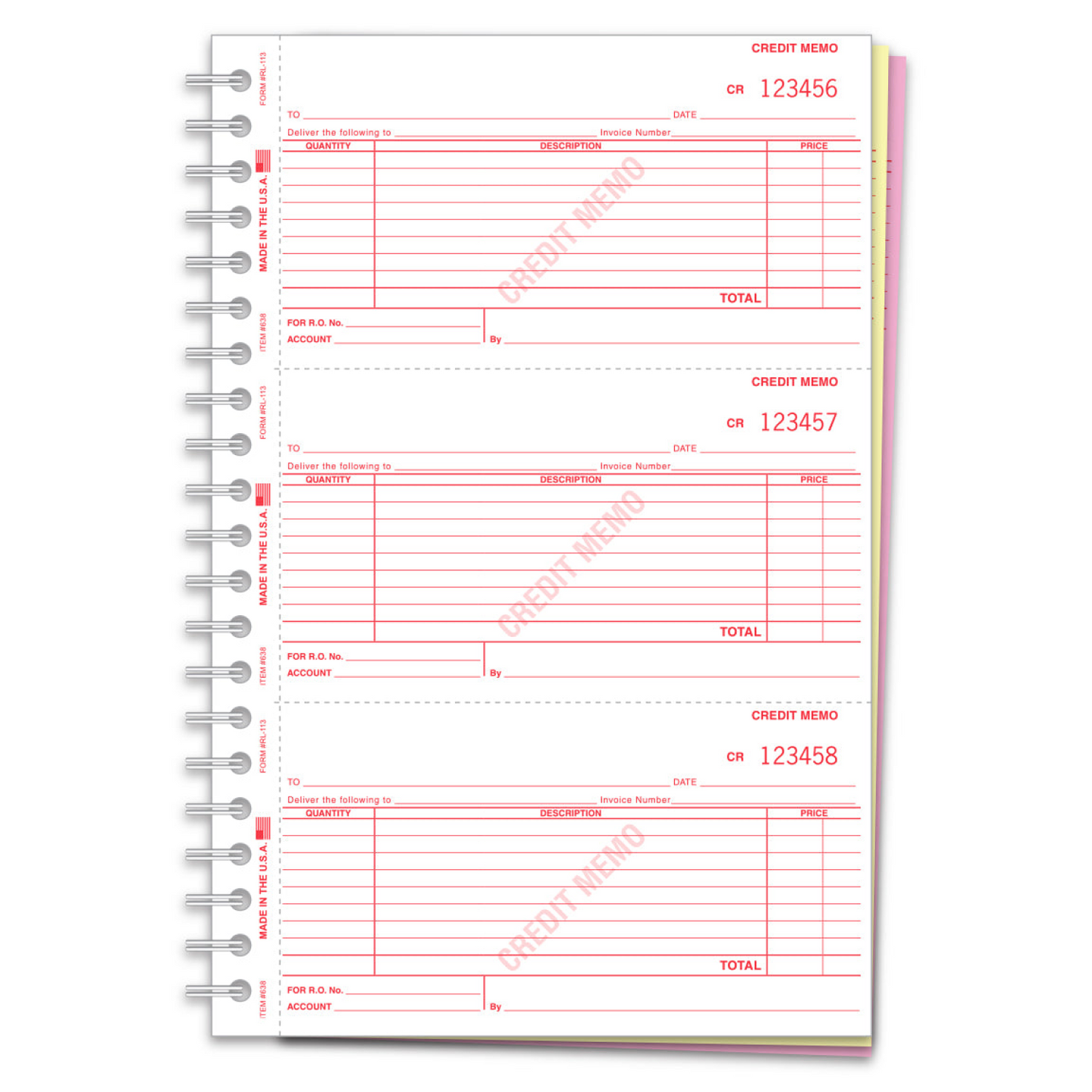 Credit Memo Book - RL 113 - 3 Part, 150 per Book