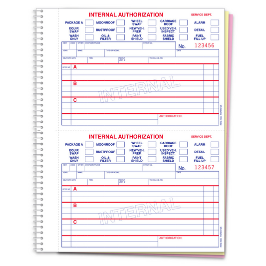 Internal Authorization Book - #125 - 3 Part, 100 per Book