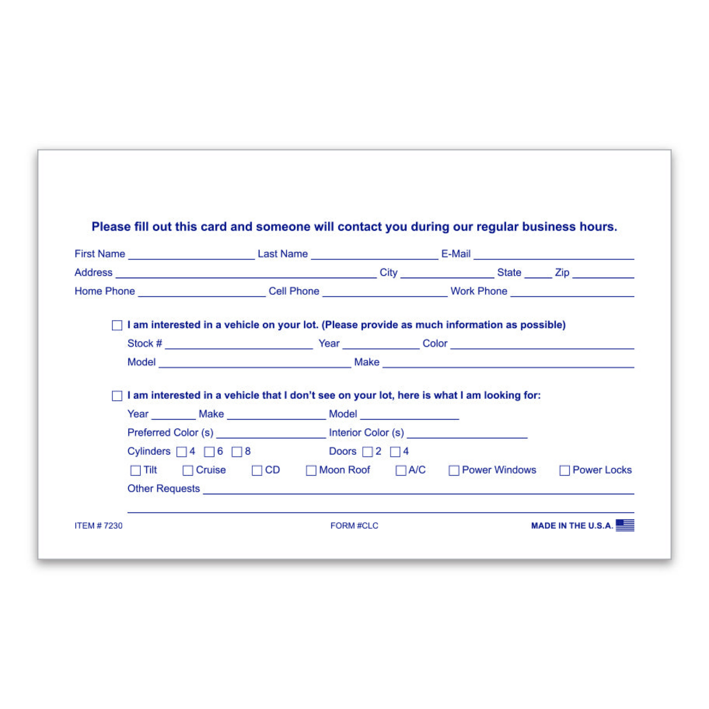Customer Lead Cards - CLC - 5.5" x 8.5"