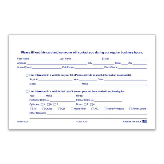 Customer Lead Cards - CLC - 5.5" x 8.5"