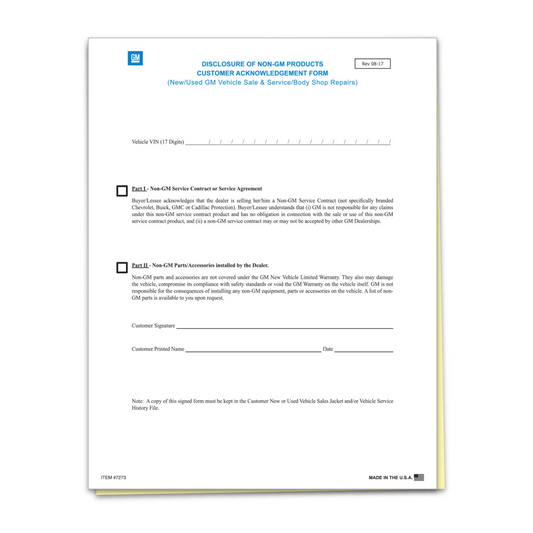 Disclosure of Non-GM Products Customer Ack. Form - 2 Part