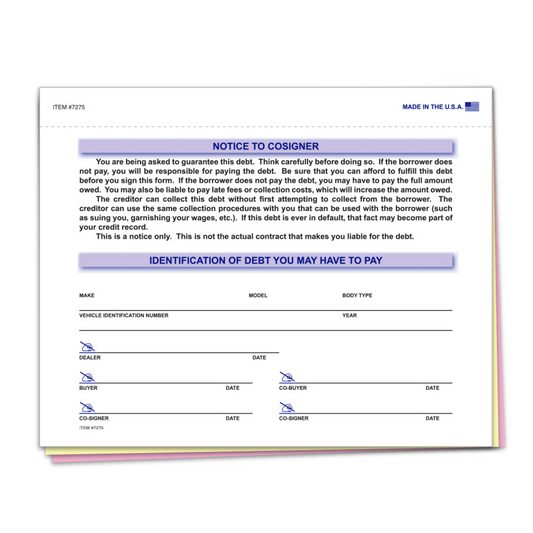 Notice to Co-Signer - 3 Part Snap-Out