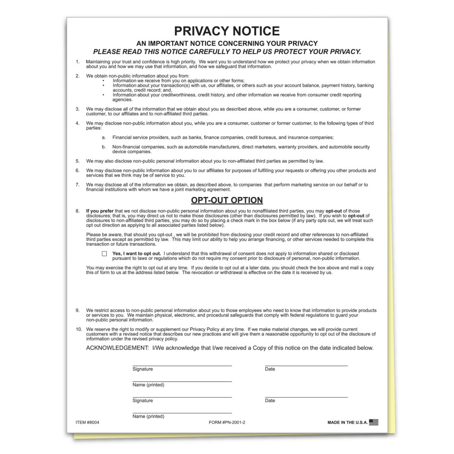 Privacy Notice - PN-2001-2