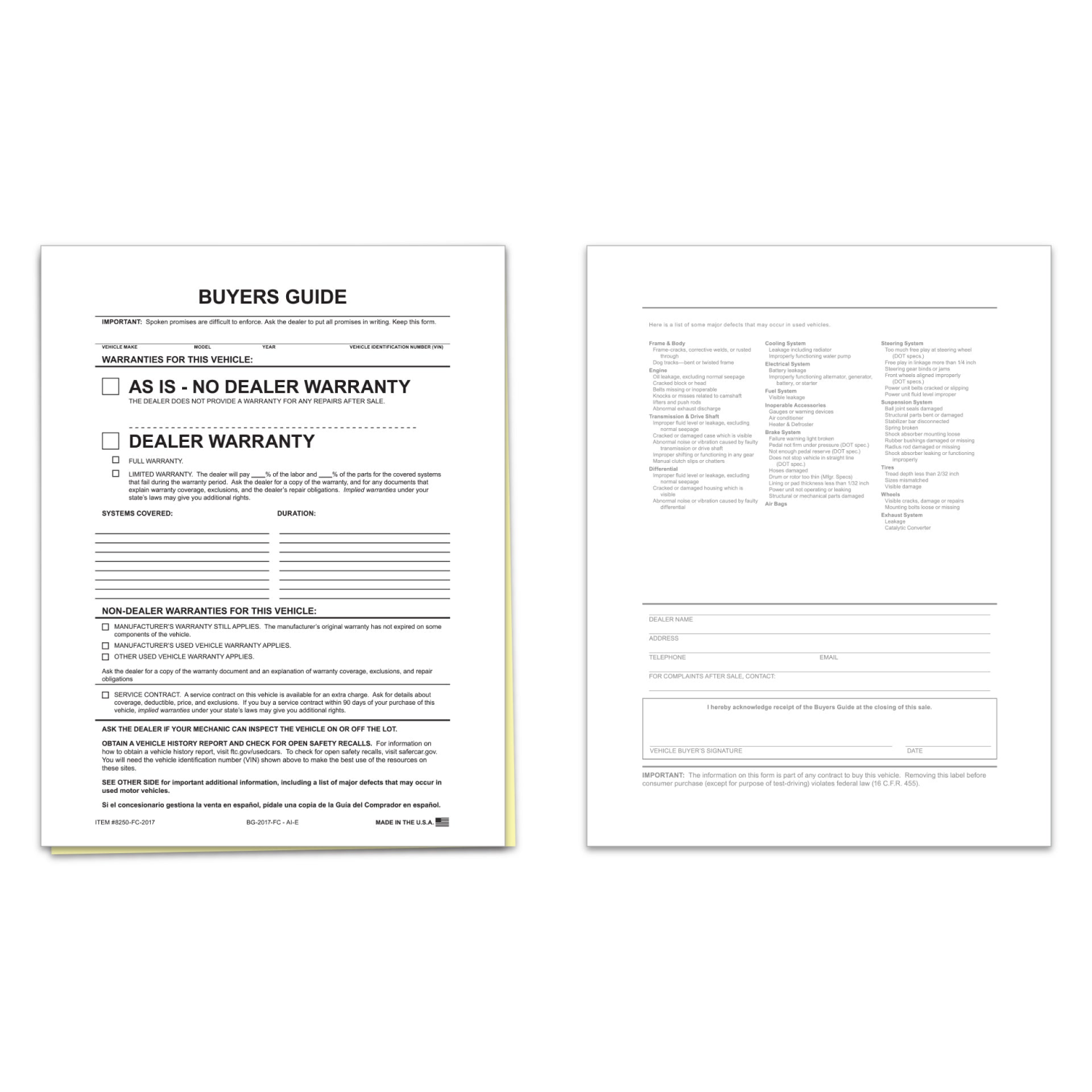 Buyers Guide - BG-2017 - As Is - 2 Part - File Copy – Dealer Depot USA