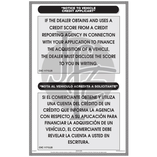 Notice to Vehicle Credit Applicant - Bilingual