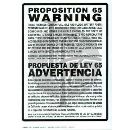 Prop 65 Cancer Disclosure Sign - Bilingual