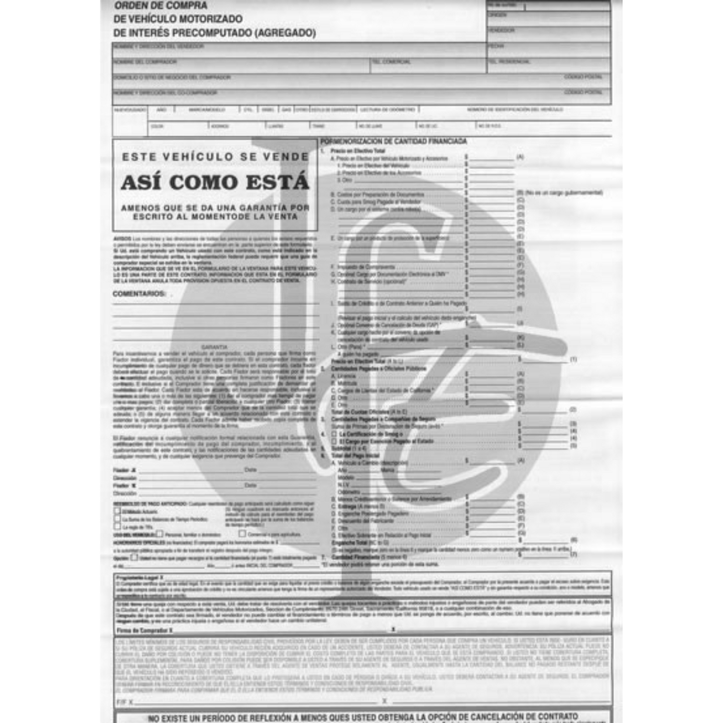 Cash Contracts "As Is" (100 pack)