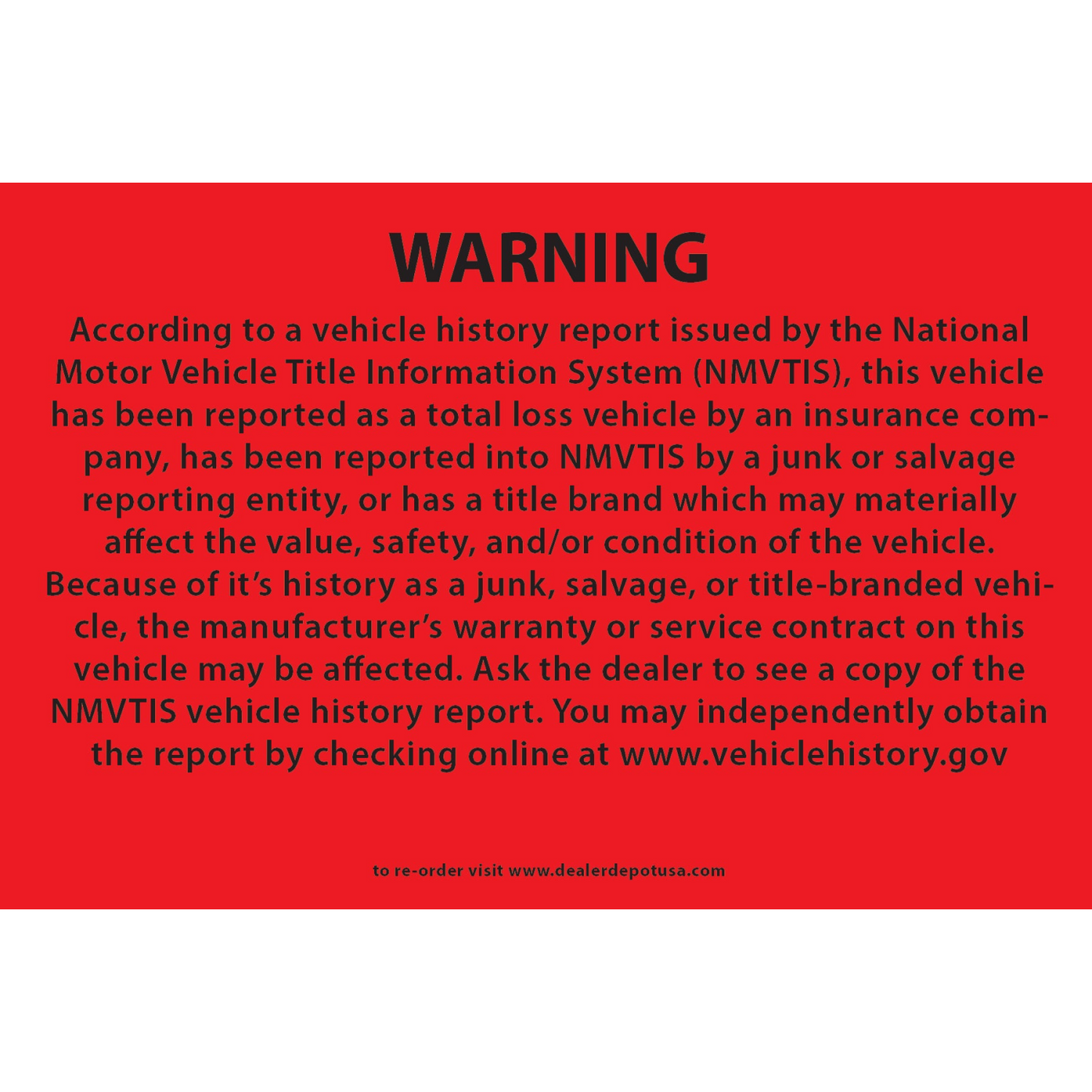 California Salvage Title Law Sticker (25 Pack)