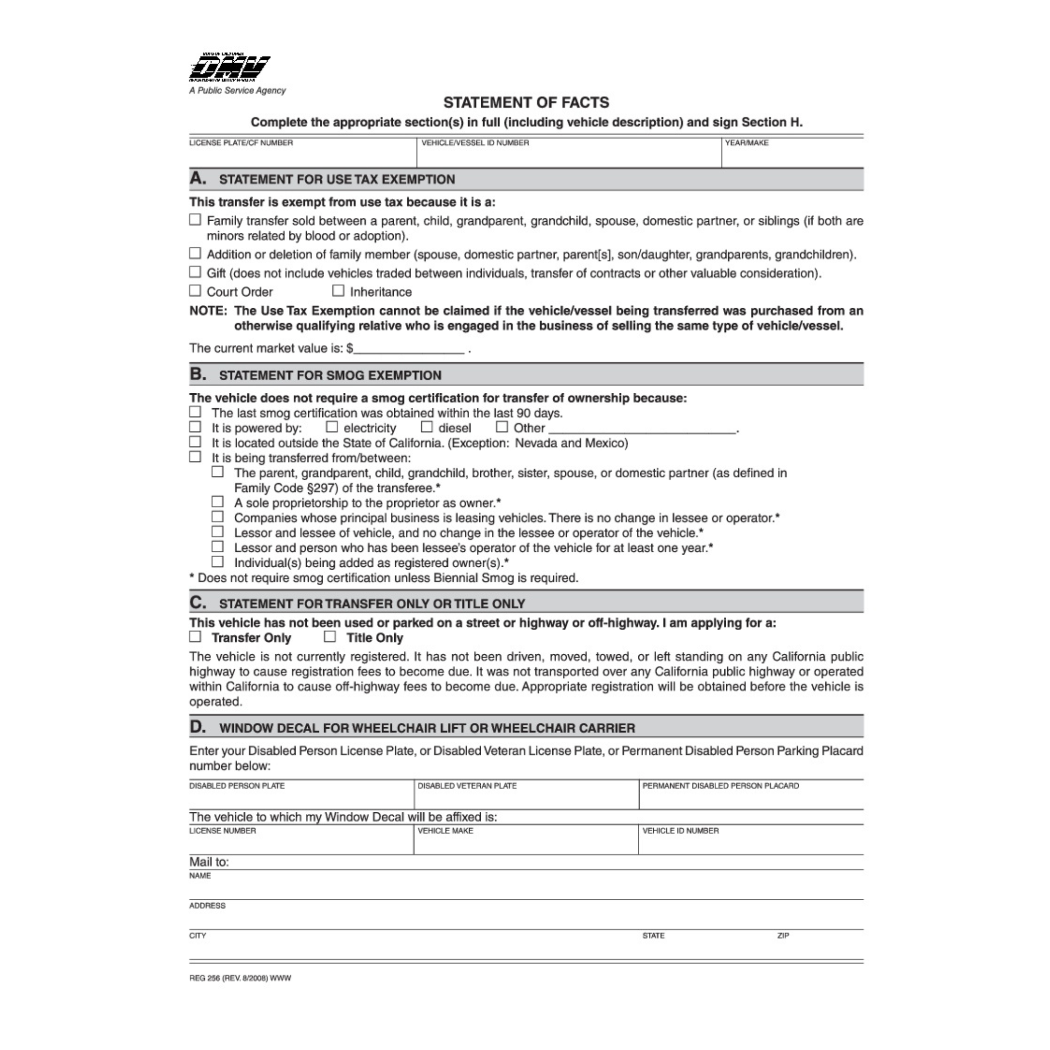 Statement of Facts Reg 256 Dealer Depot USA