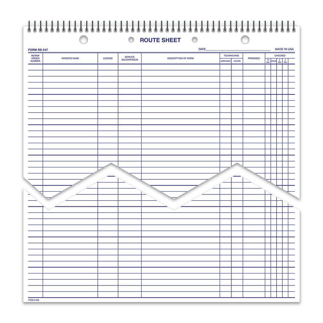 Route Sheet - RS-547-SB - Spiral Bound - 50 Lines