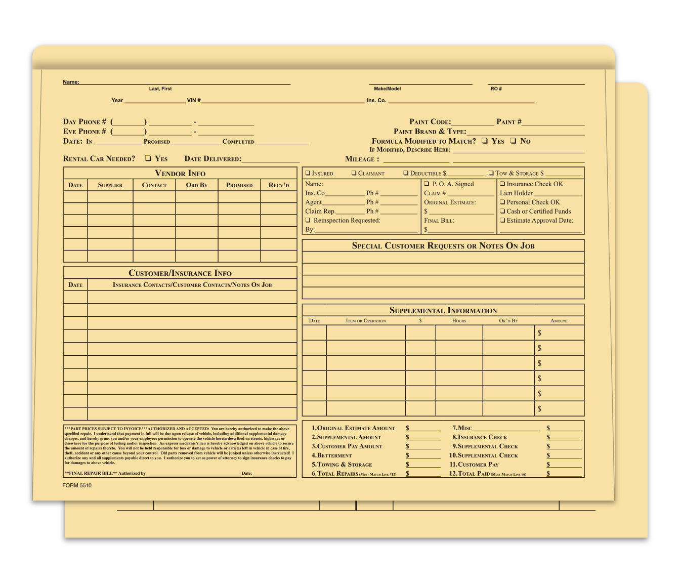 Body Shop Repair Order Jacket, BUFF