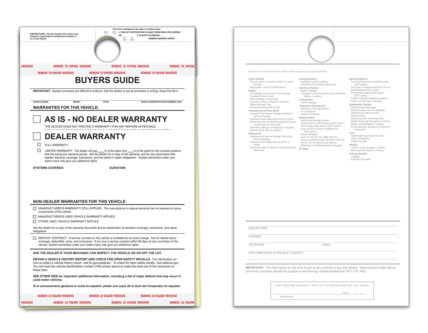 Buyers Guide - BG-2017 - As Is - 2 Part - Hanging Tag