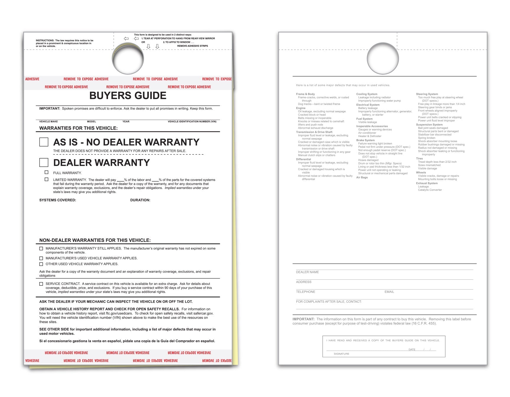 Buyers Guide - BG-2017 - As Is - 2 Part - Hanging Tag