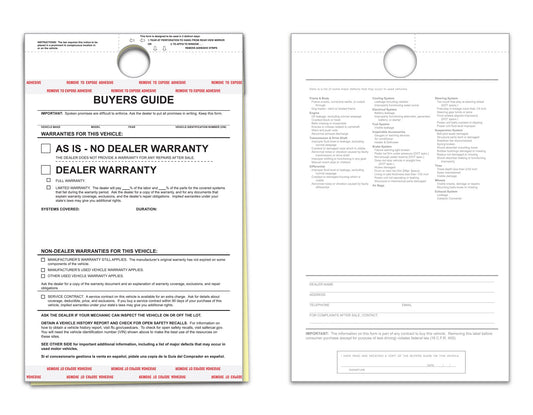 Buyers Guide - BG-2017 - As Is - 2 Part - Hanging Tag