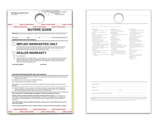 Buyer Guide - Implied Warranty, 2 Part - Hanging Tag