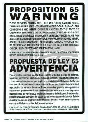 Prop 65 Cancer Disclosure Sign - Bilingual