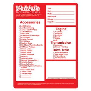 Vehicle Information Sticker (100 pack)