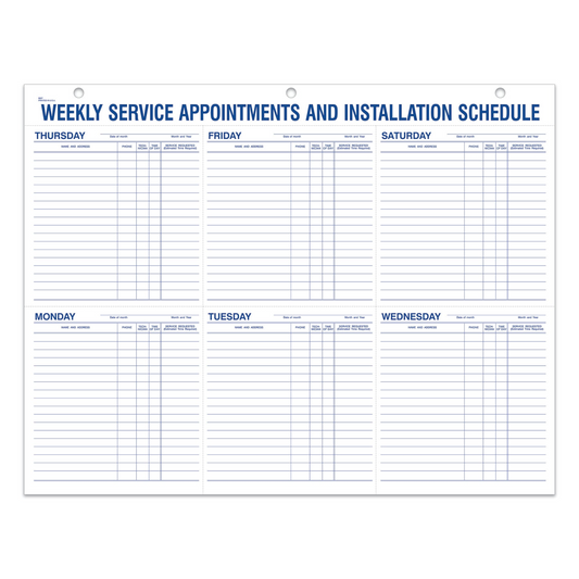 Weekly Service Appt & Inst Schedule - 9927 - 22" x 17"