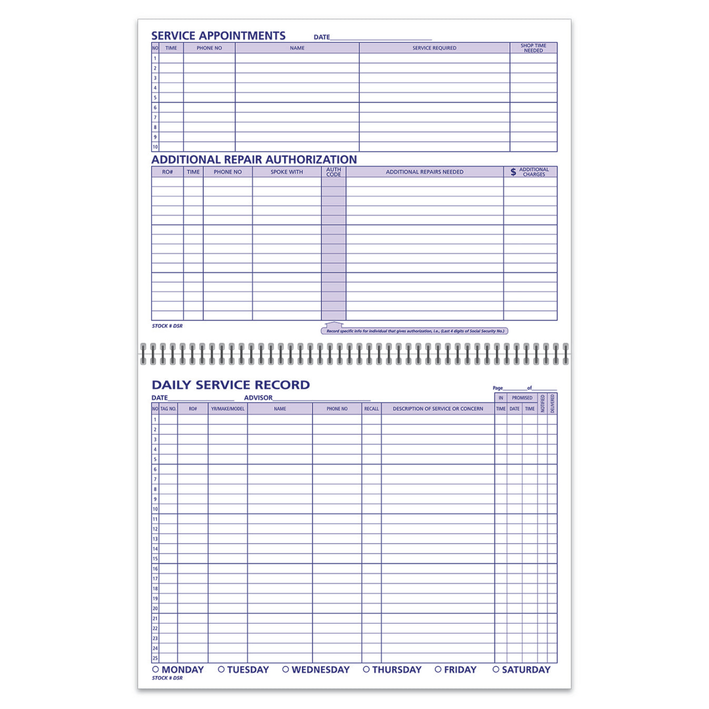 Daily Service Record Book - DSR - 50 Pages