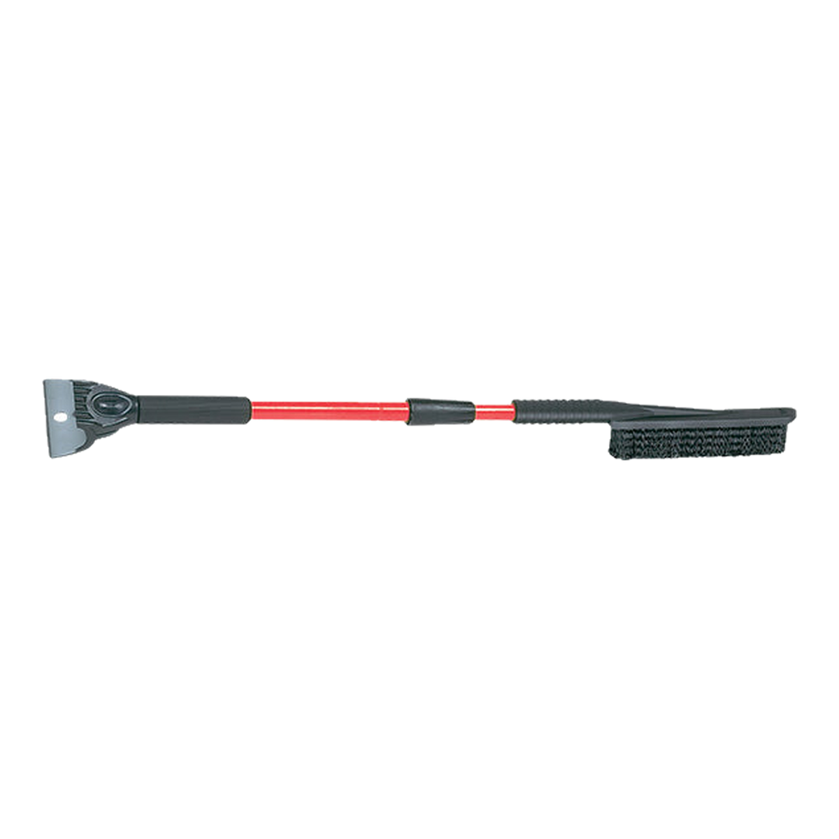 Telescopic snowbrush with ice chisel scraper and red handle