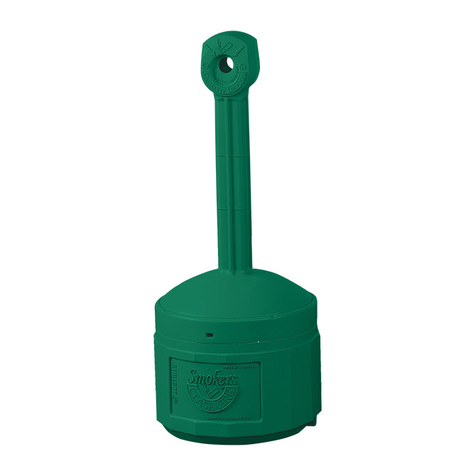 Green outdoor cigarette receptacle for parking lot or dealership smoking area