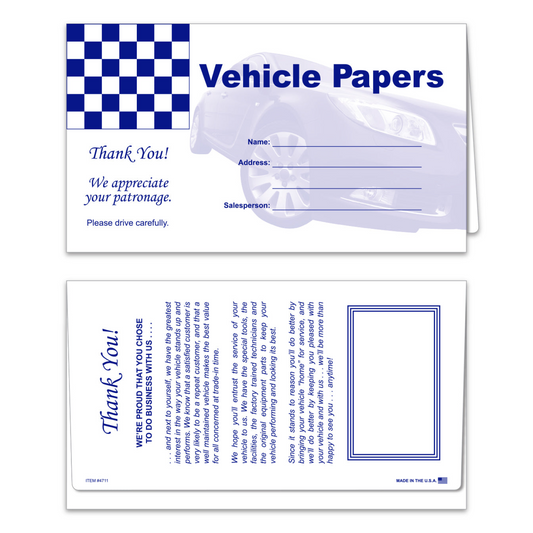 Vehicle Paper Wallet - Blue with Checkered Flag