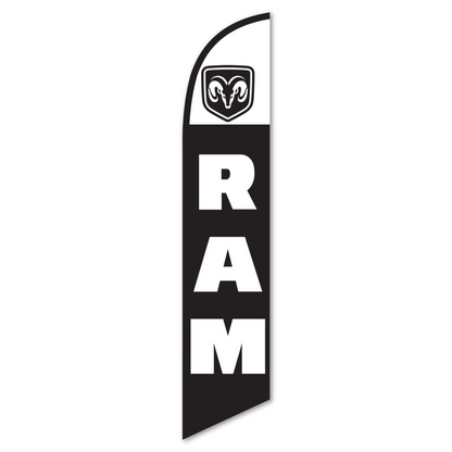 Dodge Ram Swooper Flag White - 12ft Truck Brand Feather Banner