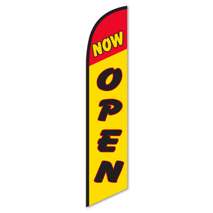 Now Open Swooper Flag Red Yellow - 12ft Feather Banner