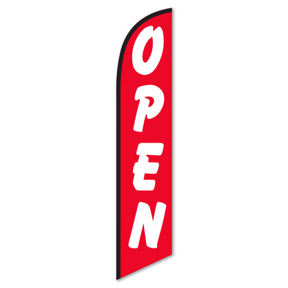 Open Swooper Flag - 12ft Red Feather Banner, White Lettering