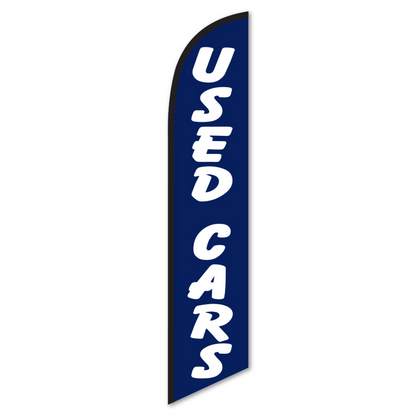Used Cars Swooper Flag - 12ft White on Blue Dealership Banner