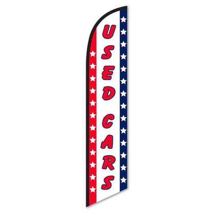 Used Cars Swooper Flag - 12ft Red White Blue Patriotic Banner