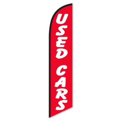 Used Cars Swooper Flag - 12ft Red White Lettering Feather Banner