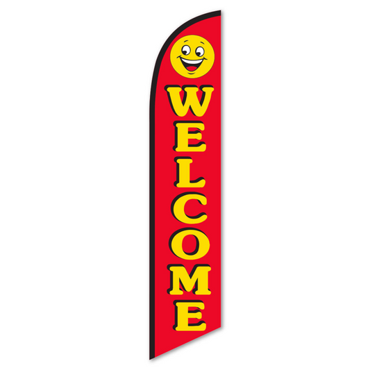 Swooper Banner - Welcome w/Smiley Face (Red)