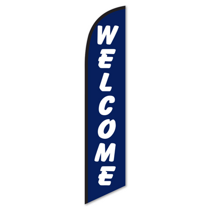Welcome Swooper Flag Blue - 12ft Feather Banner for Businesses