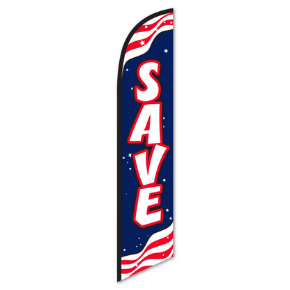 Save Swooper Flag - 12ft Red White Blue Dealership Banner