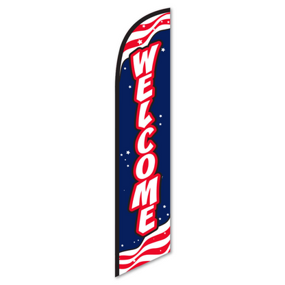 Welcome Swooper Flag - 12ft Red White Blue Patriotic Banner