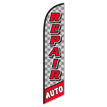 Auto Repair Swooper Flag - 12ft Checkered Racing Banner