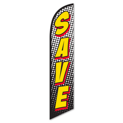 Save Swooper Flag Red Yellow - 12ft Feather Banner for Dealerships
