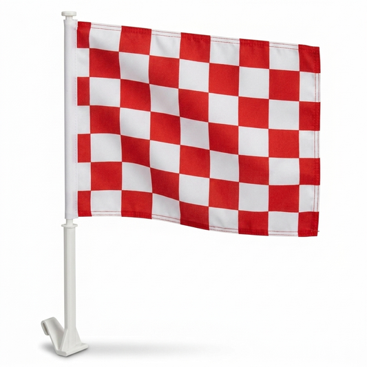 Red/White Checkered Standard Clip-On Window Flag - 11x13 Inch Promotional Banner — White BG