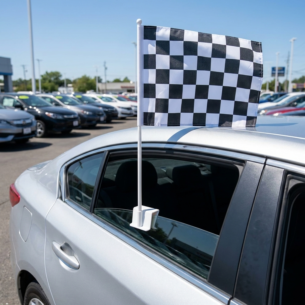 Black/White Checkered Standard Clip-On Window Flag - 11x13 Inch Promotional Banner — Lifestyle