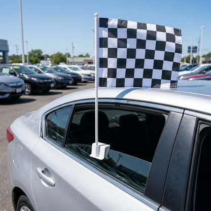 Black/White Checkered Standard Clip-On Window Flag - 11x13 Inch Promotional Banner — Lifestyle