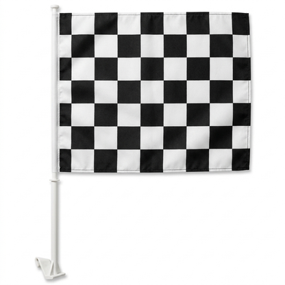 Black/White Checkered Standard Clip-On Window Flag - 11x13 Inch Promotional Banner — White BG