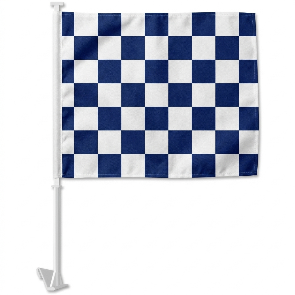 Blue/White Checkered Standard Clip-On Window Flag - 11x13 Inch Promotional Banner — White BG